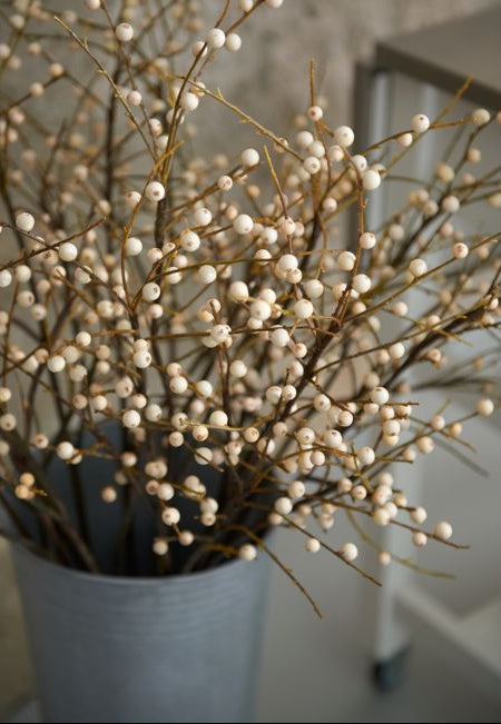 Faux Ilex White Berry Stem Branch